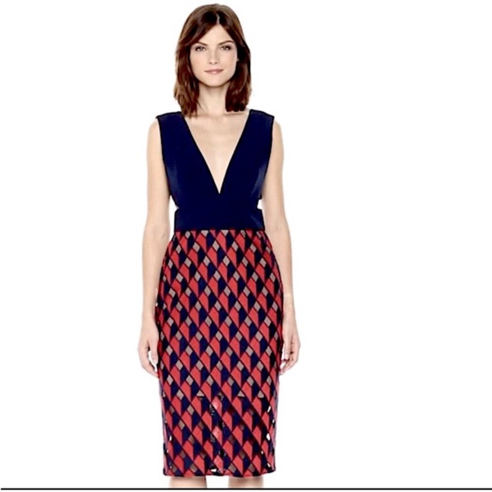 BCBGMaxAzria Red and Tan dress